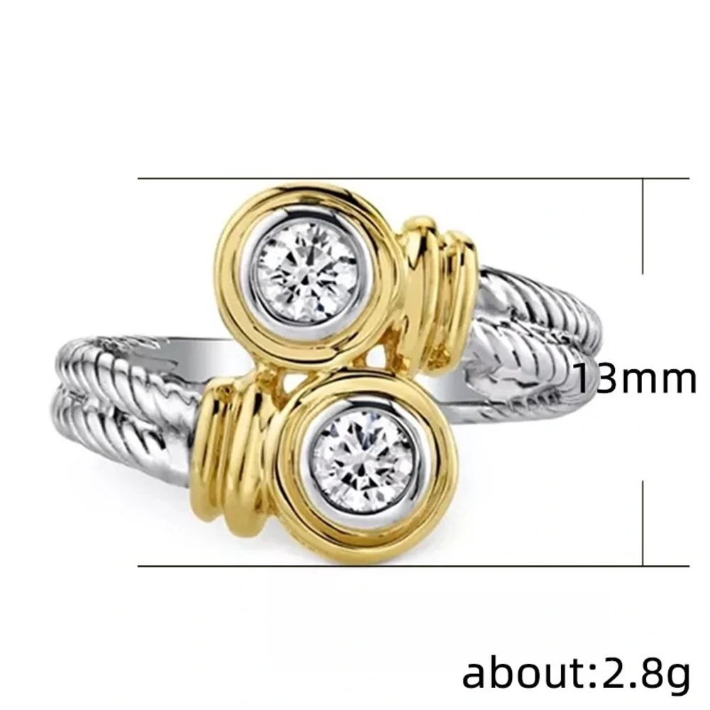 New Two Tone 925 Silver Twisted Diamond Ring - Picture 5 of 5